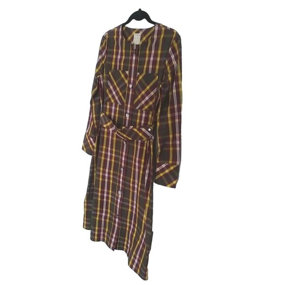 TRA MAD RKE Plaid L/S Cotton Belted Dress Pockets Buttons Vintage FINAL - Picture 4 of 16